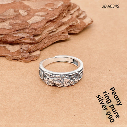 Anillo abierto de peonía de estilo étnico