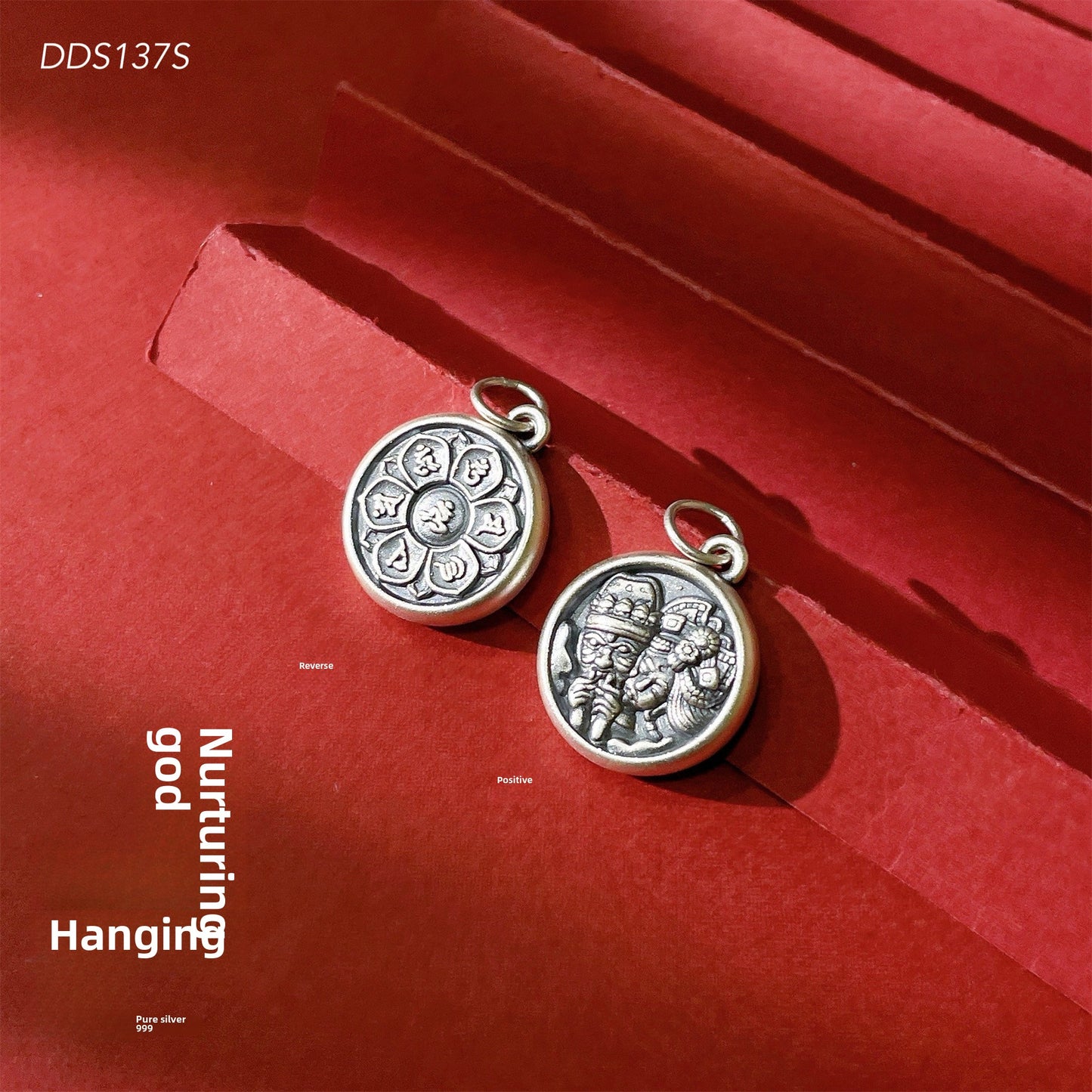 Colgante de plata de ley con diseño de guardián masculino y femenino de estilo étnico
