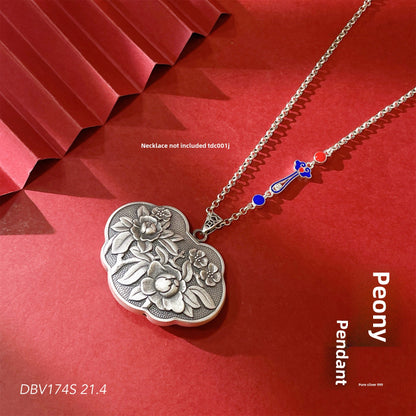 Collar con colgante de peonía de plata esterlina de estilo chino, accesorios para suéter