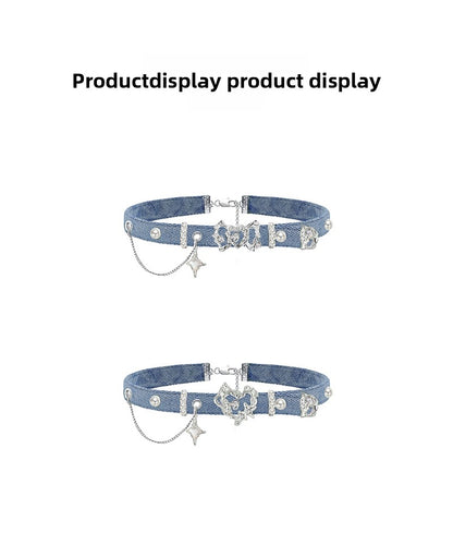 Choker Heart-shaped Denim Collar Chain Necklaces