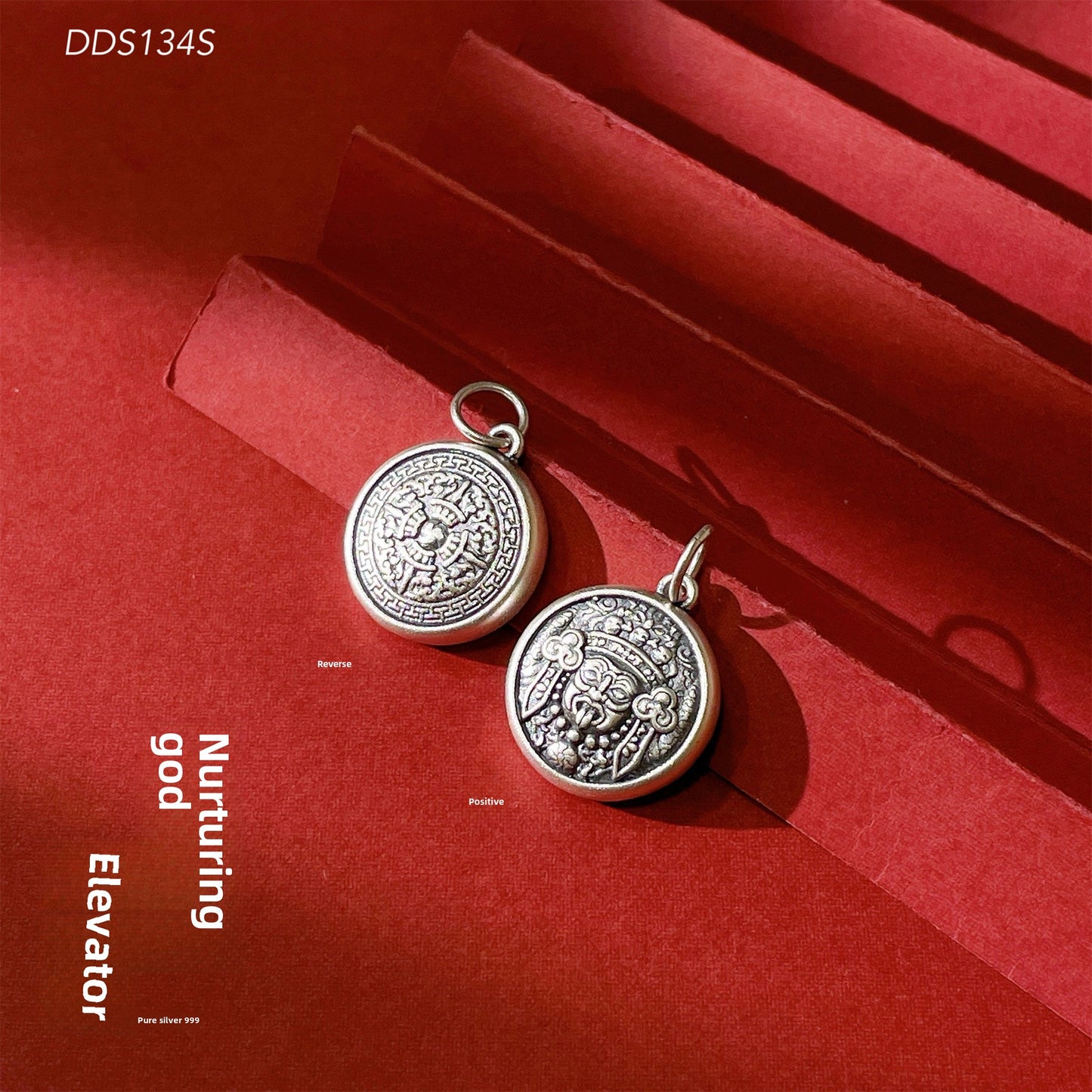 Colgante de plata de ley con diseño de guardián masculino y femenino de estilo étnico