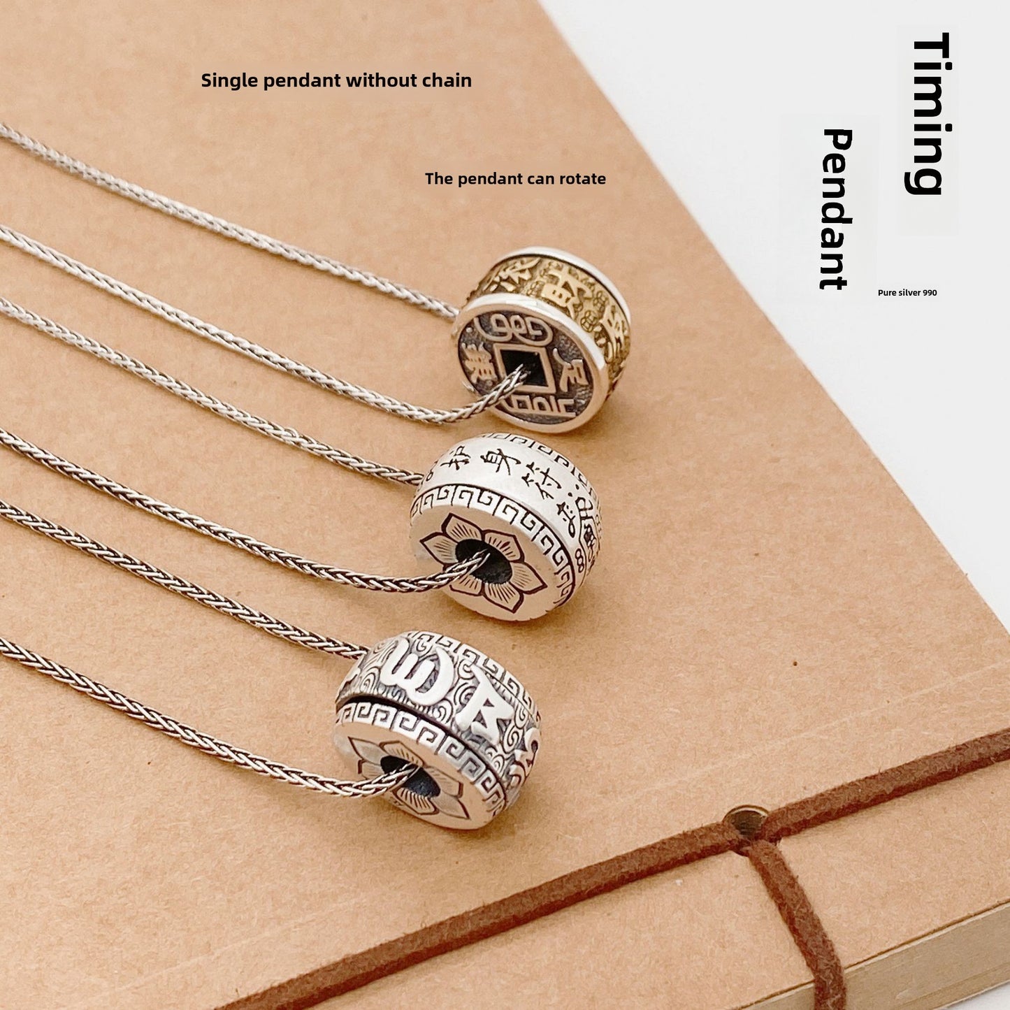 Colgante giratorio de plata esterlina de estilo chino