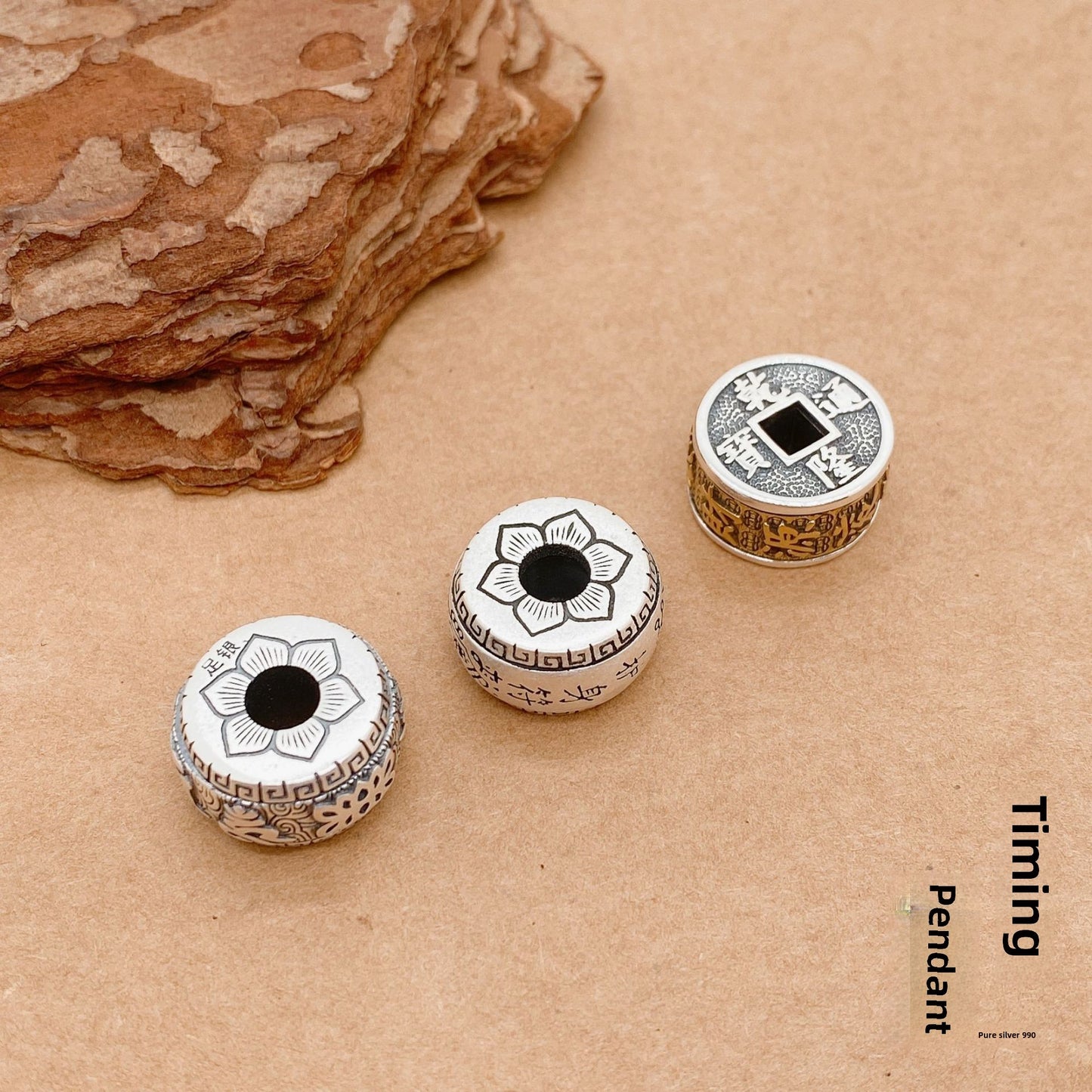 Colgante giratorio de plata esterlina de estilo chino