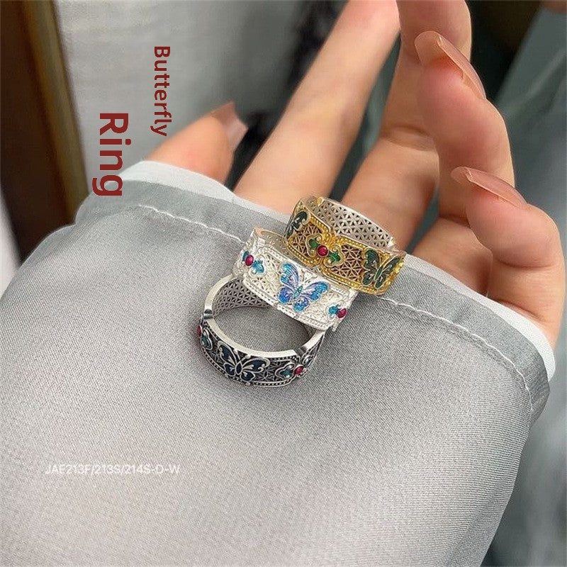 خاتم مجوف على شكل فراشة بتصميم عرقي 